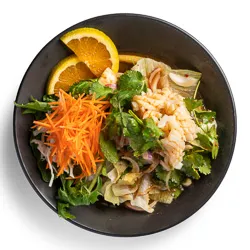 Calamari Salad - (Yum Pla Murg) warm calamari with chilli, mint, onion, spring onion, coriander, chilli jam, and lemon dressing [GF] - Narai Thai Balwyn Food Image