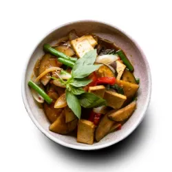 Eggplant & Tofu - with red capsicum, green beans, onion, garlic, chilli, Thai sweet basil, and tofu in oyster sauce - Narai Thai Balwyn Food Image