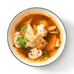 Tom Yum Vegetable Soup - mushroom, mixed vegetable in herbal Thai spicy and sour soup [GF] - Narai Thai Balwyn Food Image
