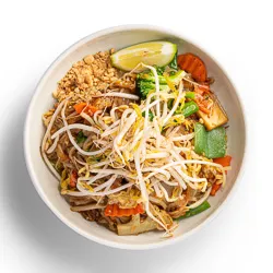 Pad Thai Vegetable - stir-fried rice stick noodle with egg, mixed vegetable, bean shoot, tofu, and crushed roasted peanut in Pad Thai sauce [GF] - Narai Thai Balwyn Food Image